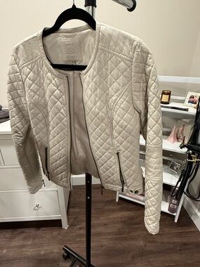 Max Jeans Quilted Light Grey/Beige Leather Jacket
